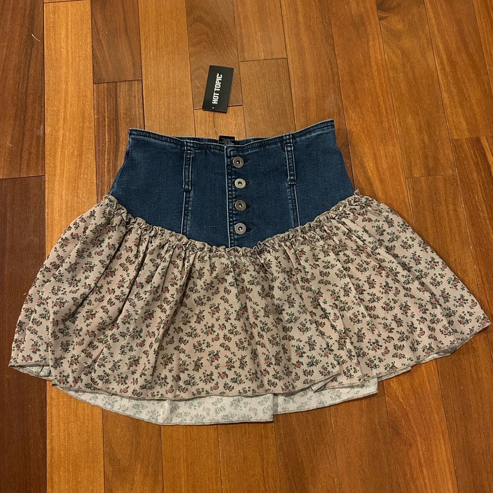 Thorn & Fable Button-Down Floral Denim Skirt